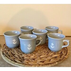Vtg Pfaltzgraff Gazebo Blue Coffee Mugs 6 Stoneware Cups Whimsical Cottagecore